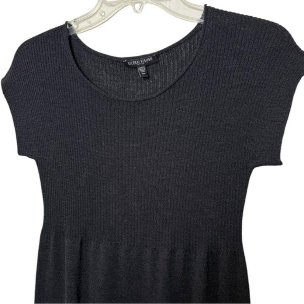 EILEEN FISHER Wool Ribbed Mini Dress Size PM Petite Medium Charcoal Grey - Picture 3 of 7